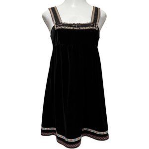 Free People Velvet Babydoll Snowflake Embroidered Mini Dress, Black, M